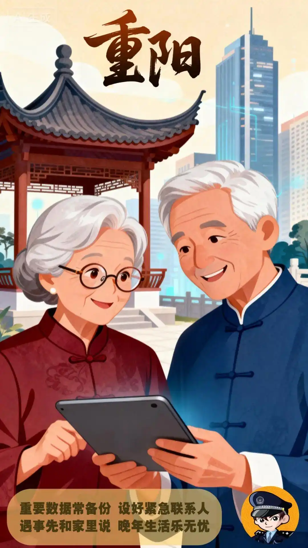 网警大字提醒：护老安全莫松懈_重阳节网络安全_老年数字生活指南