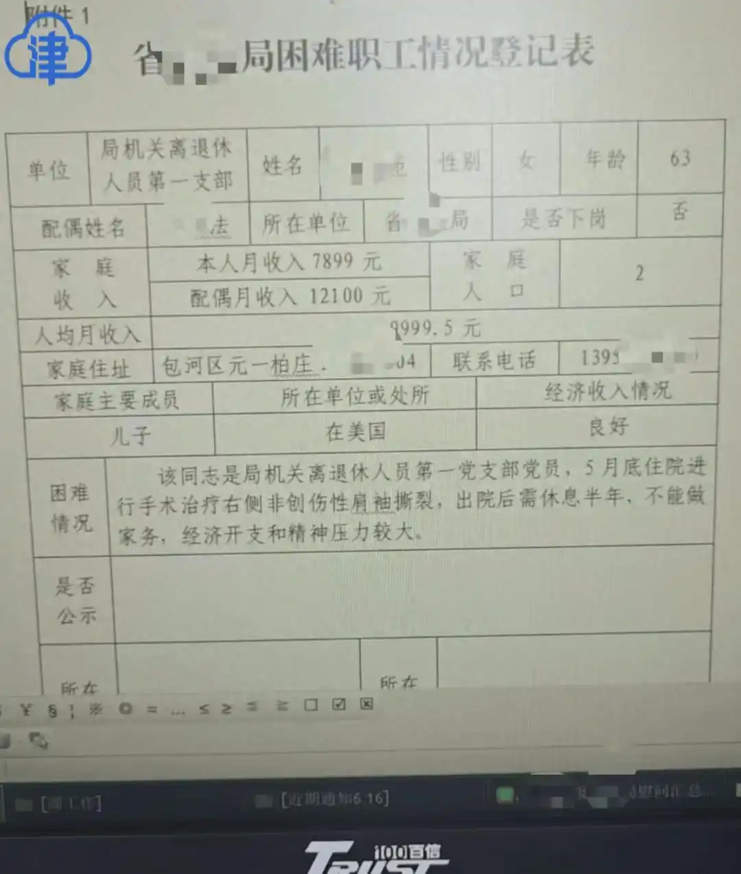 安徽药监通报月入两万被登记困难职工_退休人员月收入近两万元被列为困难职工_安徽省药监局困难职工登记表