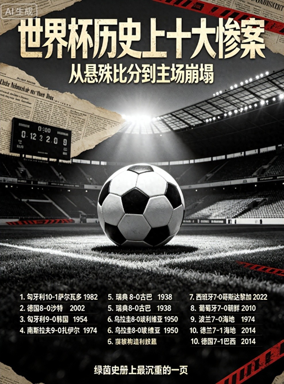 世界杯历史十大悬殊比分 “绿茵惨案”